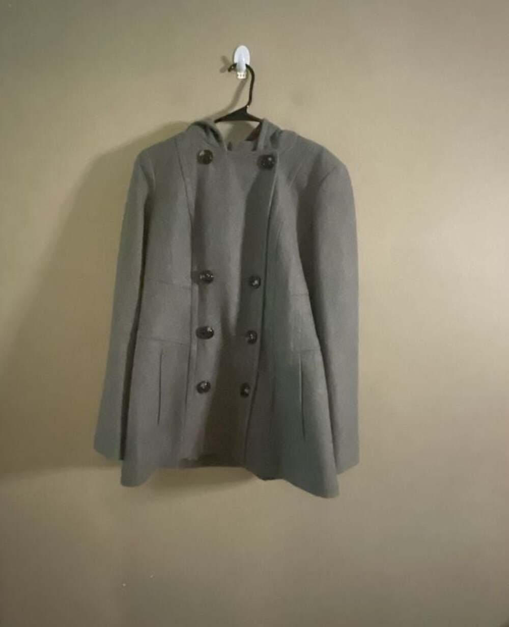 Jason Kole Women's Grey Double-Breasted Wool Blend Peacoat with Hood